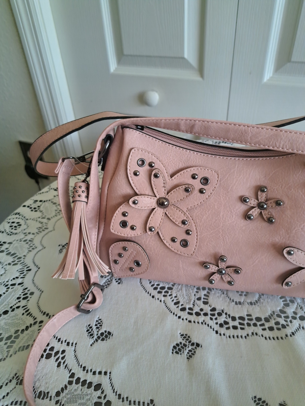 Blush Floral Studded Crossbody Bag - Picture 2 of 7